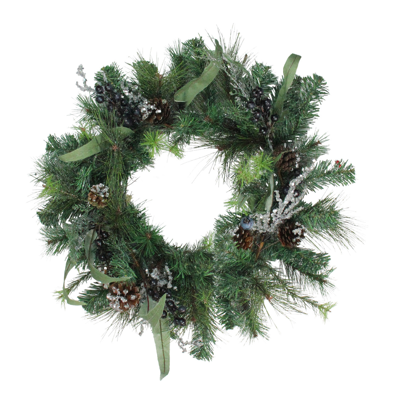 24" Mixed Pine with Blueberries Pine Cones and Ice Twigs Artificial Christmas Wreath - Unlit