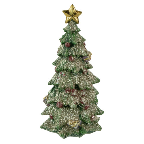 Glittered Christmas Tree with Presents, Berries and Bows Decoration - 6.75"