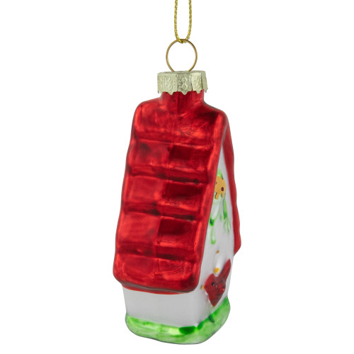 3.25" Red and White Birdhouse with Cardinal Glass Christmas Ornament