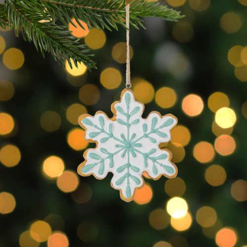 3.75" White and Green Christmas Snowflake Ornament