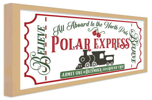 HO HO HO 9.5" x 21.5" Framed Christmas Wall Decor Art Print Sign Poster in a Natural Wooden Frame with UV Acrylic and Hangers