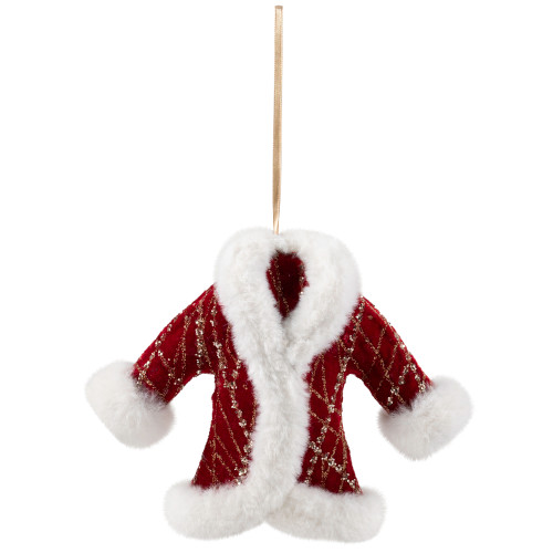 Glittered Winter Coat with Plush Trim Christmas Ornament - 6.5" - Red
