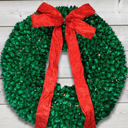 Pre-Lit Glittered Leaves Artificial Christmas Wreath - 28-Inch, Clear Lights
