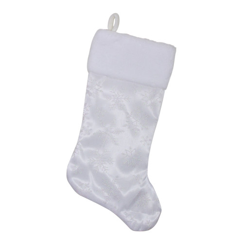 20.5" White Iridescent Glittered Snowflake Christmas Stocking