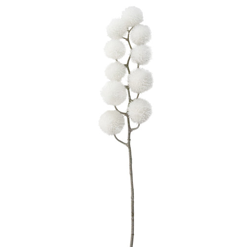 24" White Glittered Pom Pom Artificial Christmas Spray