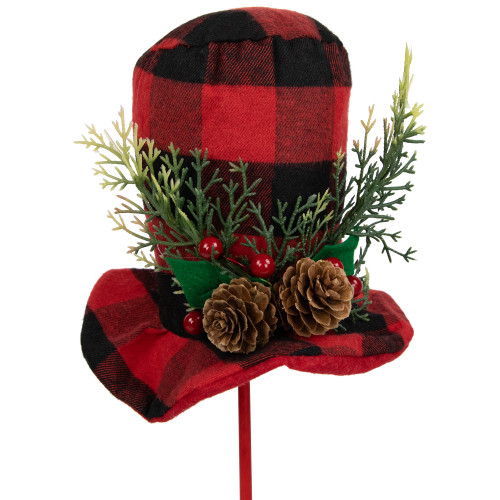 Set of 4 Red and Black Plaid Plush Winter Hat Christmas Picks 15"