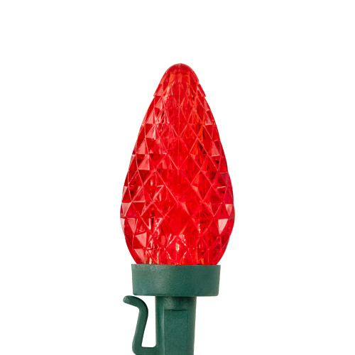100-Count Red and Pure White Faceted LED C9 Christmas Lights, 66ft Green Wire