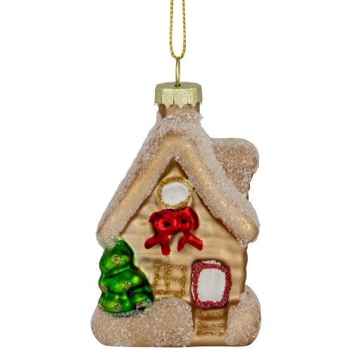 Snowy Country Cabin Glass Christmas Hanging Ornament - 3.25"