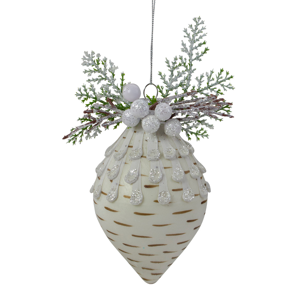 5" Cedar and Berries White Finial Christmas Ornament