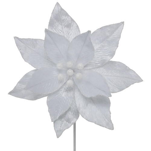 24" White Glittered Poinsettia Christmas Stem Spray