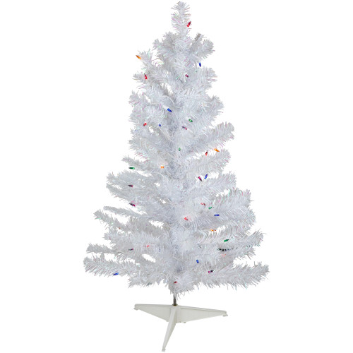 3' Pre-lit White Iridescent Pine Artificial Christmas Tree - Multi Lights