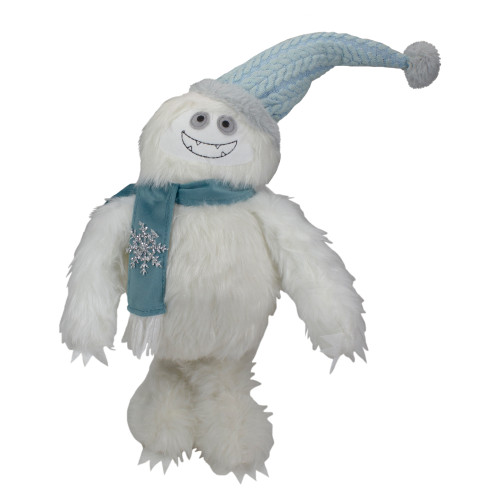 Plush Standing Yeti with Snowflake Scarf Christmas Figure - 23" - White and Blue