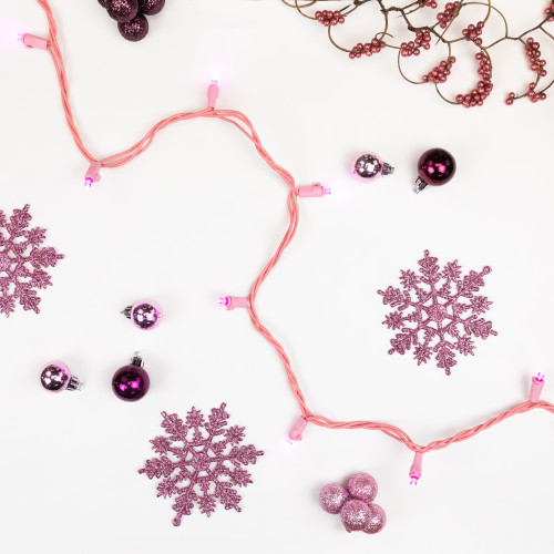 100-Count Pink LED Wide Angle Christmas Lights, 33ft Pink Wire