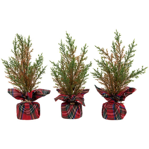 Mini Cedar Artificial Christmas Trees - 10" - Set of 3