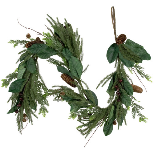6' Mixed Foliage with Pine Cones and Berries Christmas Garland, Unlit