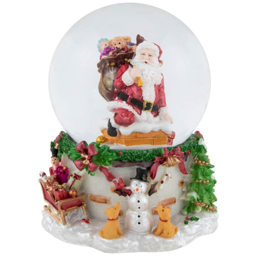 Santa Claus in Chimney Musical Christmas Snow Globe - 7"