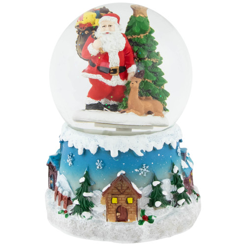 Santa Claus with Christmas Tree and Reindeer Musical Snow Globe - 5.5"