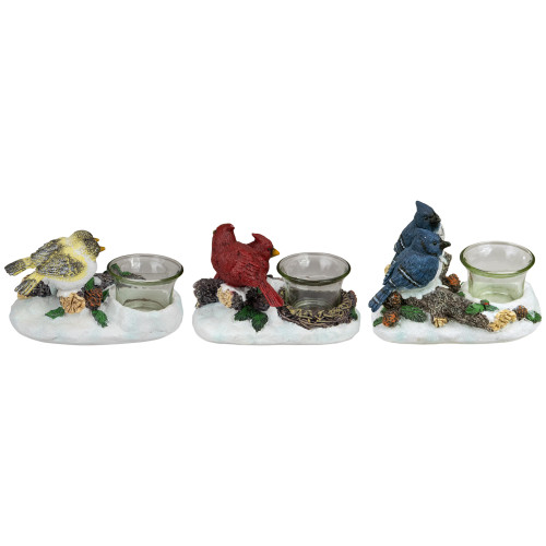Christmas Bird Couples Tealight Candle Holders Decoration - 5.75" -Set of 3
