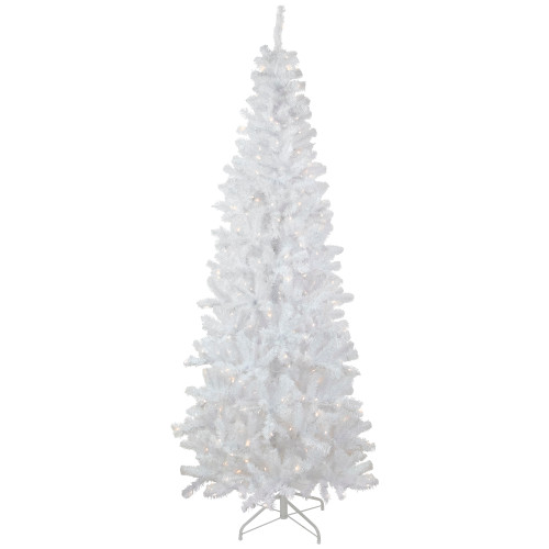 7.5' Pre-Lit White Georgian Pine Pencil Artificial Christmas Tree, Warm White LED Lights