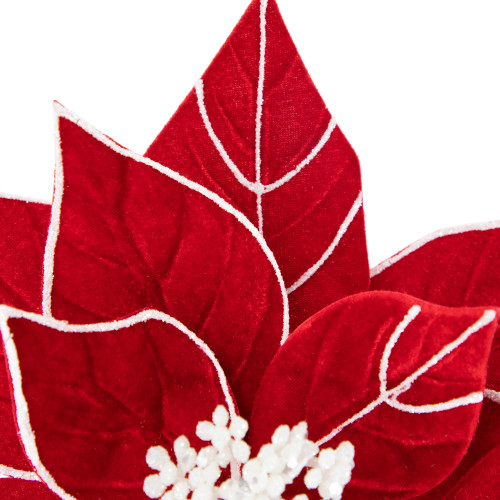 20" Red and White Velvet Glittered Poinsettia Christmas Stem Spray