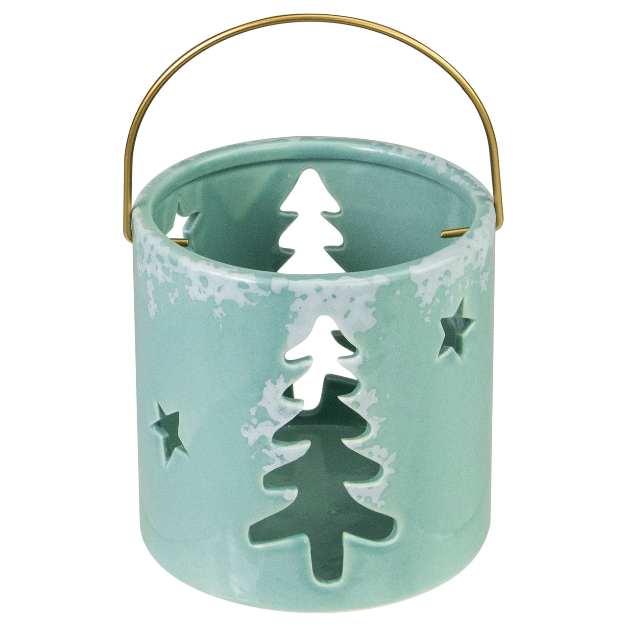Pine Tree and Star Cutout Tea Light Christmas Candle Holder - 4.25" - Green