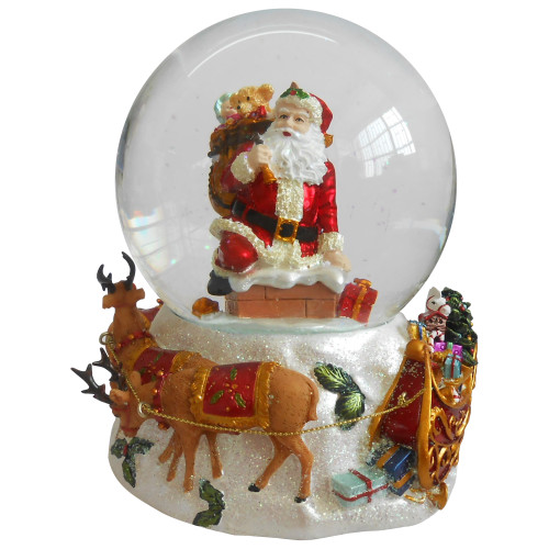 6.75" Santa Going Down the Chimney Musical Christmas Snow Globe