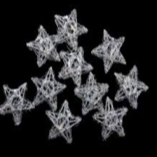 10-Count Battery Operated Warm Clear Sparkling Glittered Star Christmas Light set, 6.6ft Silver Wire