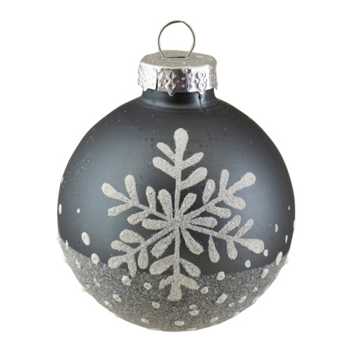 Set of 6 Gray and White Snowflake Glass Christmas Ball Ornaments 4" (101mm)