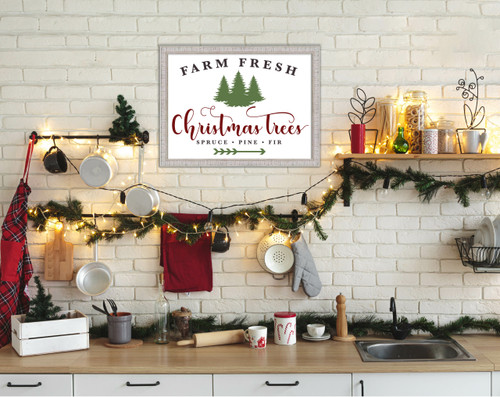 Christmas Trees Farm Fresh 17.5" x 23.5" Framed Christmas Wall Decor Art Print Sign Poster in a White Wooden Frame with UV Acrylic and Hangers