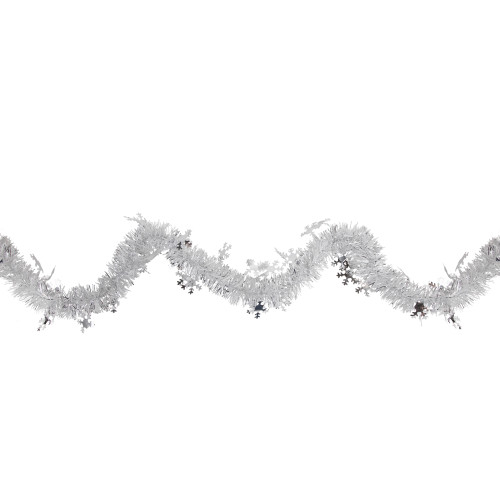 Commercial Christmas Tinsel Snowflake Garland - 50' x 2" - White and Silver - Unlit