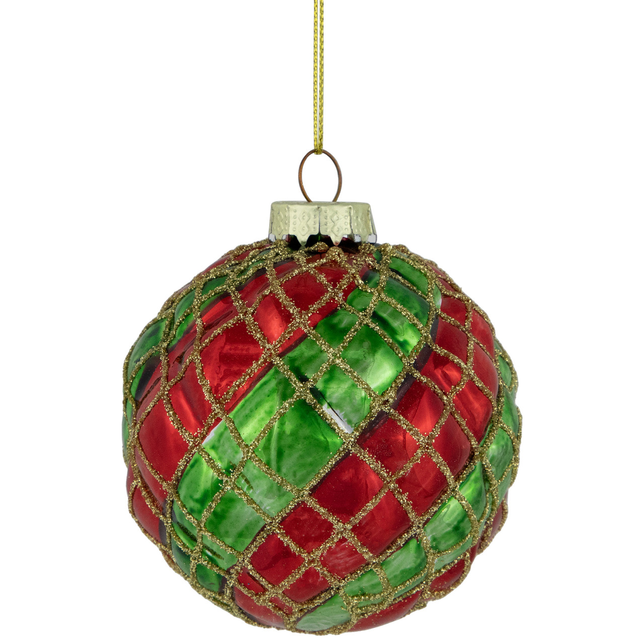 4ct Red and Gold Basket Weave Christmas Glass Ball Ornaments 3"