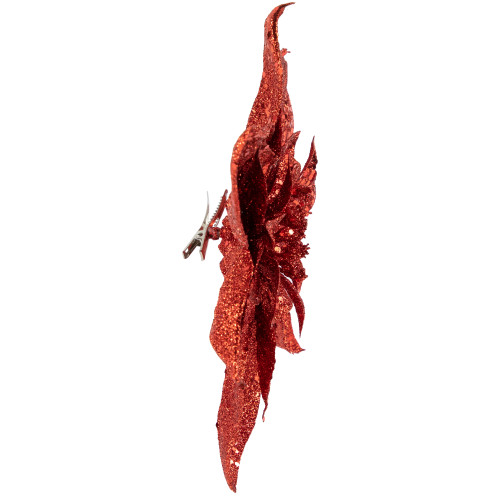 9" Red Glittered Poinsettia Christmas Clip Ornament