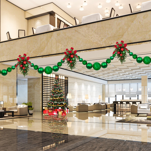 6' Green Shiny and Matte Shatterproof Ball Christmas Swag