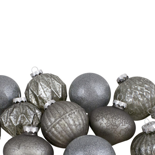 Set of 12 Neutral Tone Finial and Glass Ball Christmas Ornaments