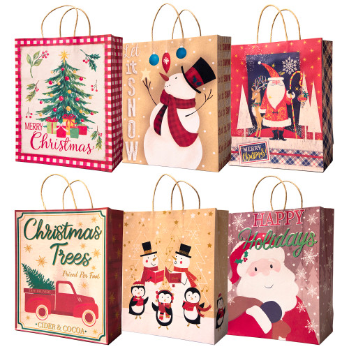 Pack of 12 Assorted Large Christmas Gift Bags with Handle