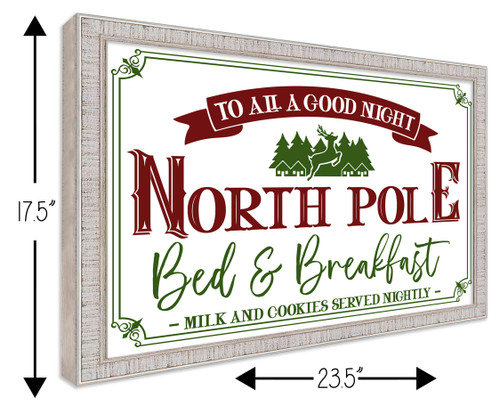 North Pole Bed and Breakfast 15" x 21.5" Framed Christmas Wall Decor Art Print Sign Poster in a White Wooden Frame with UV Acrylic and Hangers