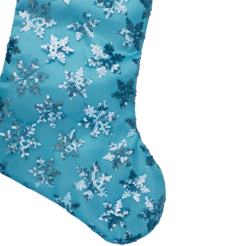 20.5" Ice Palace Blue Sequin Snowflake Christmas Stocking with White Faux Fur Cuff