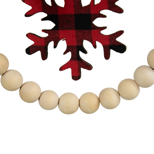 Buffalo Plaid Snowflake Wooden Beads Christmas Wreath Ornament - 7"