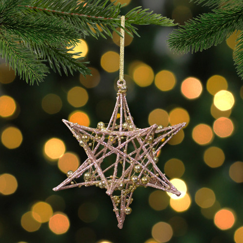 5" Rose Gold Starburst with Glitter and Beads Christmas Ornament
