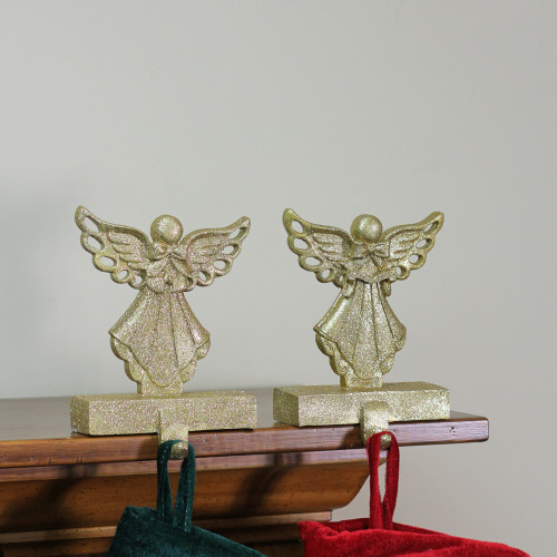 Angel Glittered Christmas Stocking Holders - 5.5" - Gold - Set of 2