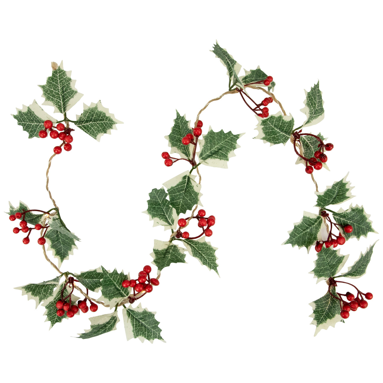 Pre-Lit B/O Holly and Berry Christmas Garland - 3.25' - Warm White LED Lights