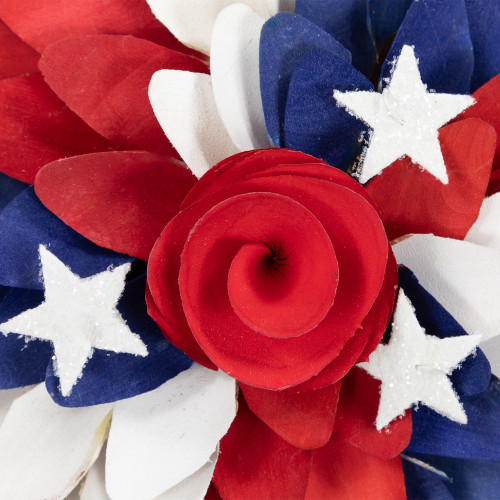 Americana Petals and Rose Artificial Wooden Floral Wreath - 11"