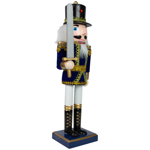 Christmas Nutcracker Soldier with Sword Decoration - 14" - Blue and White