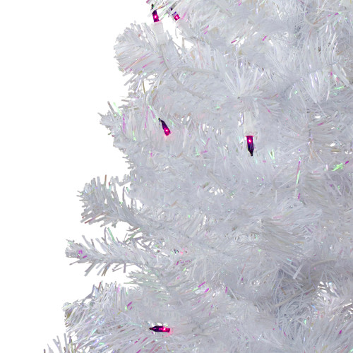 4' Pre-lit White Iridescent Pine Artificial Christmas Tree - Purple Lights