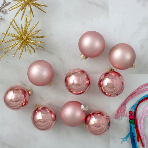 9ct Shiny and Matte Pink and Gold Glass Ball Christmas Ornaments 2.5" (65mm)