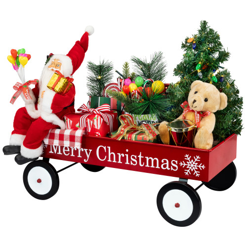 Lighted and Musical Santa Claus Merry Christmas Wagon Decoration - 20"