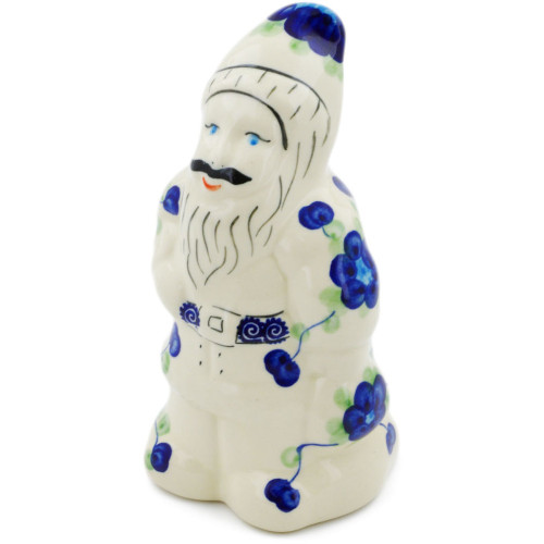 Polmedia Polish Pottery Santa Clause Figurine 7" Blue Poppies