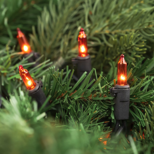 Mini Christmas Lights - Orange - 10' Black Wire - 50ct