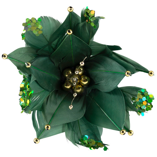Poinsettia with Feather Petals Artificial Christmas Pick - 13.75" - Green