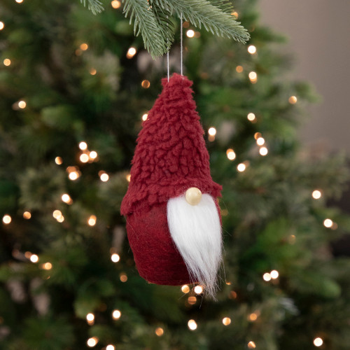 Plush Gnome Christmas Ornament - 7" - Burgundy